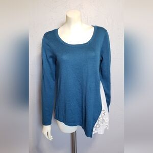 Blue Sweater with Lace Detail